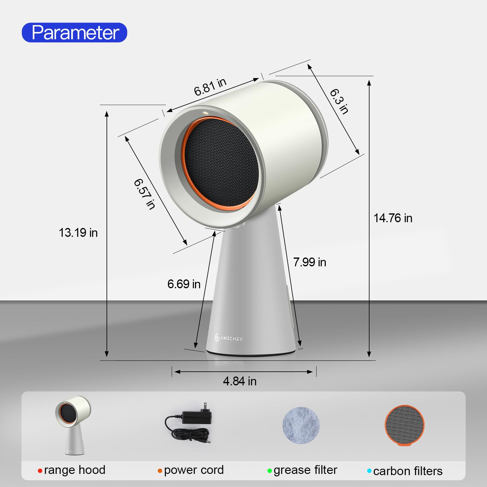 AMZCHEF Portable Range Hood, Desktop Exhaust Fan with 3 Speed Range Hood,Low Noise Large Oil Collection Cup,Detachable Aluminum Filter, Portable Kitchen Exhaust Fan for Indoor BBQ, Hot Pot-wc