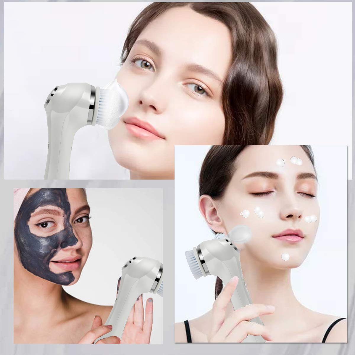 Facial Cleansing Brush, EMS & Ion Technology Dual Functional Pro Face Massage, Waterproof Face Spin Brush with 6 Brush Heads for Deep Cleansing, Gentle Exfoliating, Removing Blackhead: Beauty