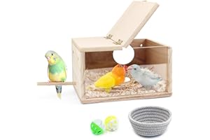 AEIMIAIDE Parakeet Nesting Box, Small Bird Breeding Box with Transparent Window for Lovebirds Cockatiels Parrots Budgie Finch