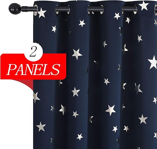 Amazon Com Estelar Textiler Navy Blue Star Blackout Room Curtains