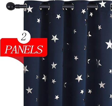 Amazon Com Estelar Textiler Navy Blue Blackout Curtains Star Foil