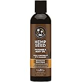 Hemp Seed Massage & Body Oil - 8 fl. oz. - Nourishing, Moisturizing Massage Oil - Hemp Seed, Apricot, Grapeseed & Sweet Almond Oil - Vegan & Cruelty Free