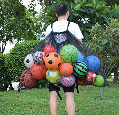 Sports Balls Storage Bag,Pool Storage Bag,Jumbo Size Hanging Organizer Mesh Bag for Pool, Gym, Floats, Soccer,Basketballs, Kids Inflatable Toys, Swim Rings, Yoga,Garbage (Black-XXL)