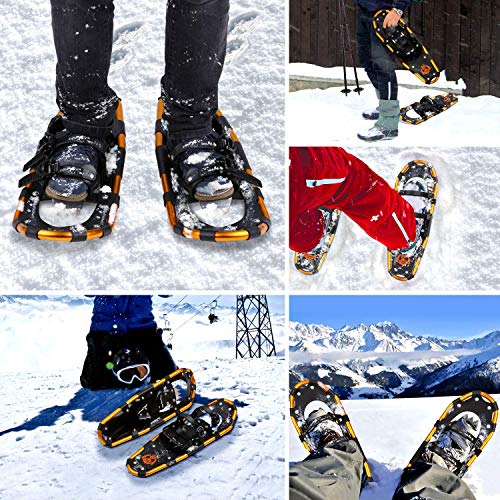 ENKEEO All Terrain Snowshoes Light Weight Aluminum Alloy Snow Shoes Kit with Carry Bag, Adjustable Ratchet Bindings, 210lbs. Capacity, Black and Orange, 30 inches - Thumbnail 6