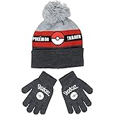 Pokemon Trainer Pokeball Kids Beanie Hat Cap and Gloves Set New