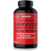 MuscleMeds Carnivor Beef Aminos, Beef Protein Isolate, Beef Liver, Beef Albumin, Creatine, BCAAs for Recovery and Muscle Growth, 300 Tablets