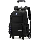 Rolling Backpack with Wheels for Boys Kids Trolley School Bag for Teens | Wheeled Boys School Backpack, 2‑Wheel &amp; 6‑Wheel Available, Durable Travel Bag for Kids Daily &amp; Outdoor