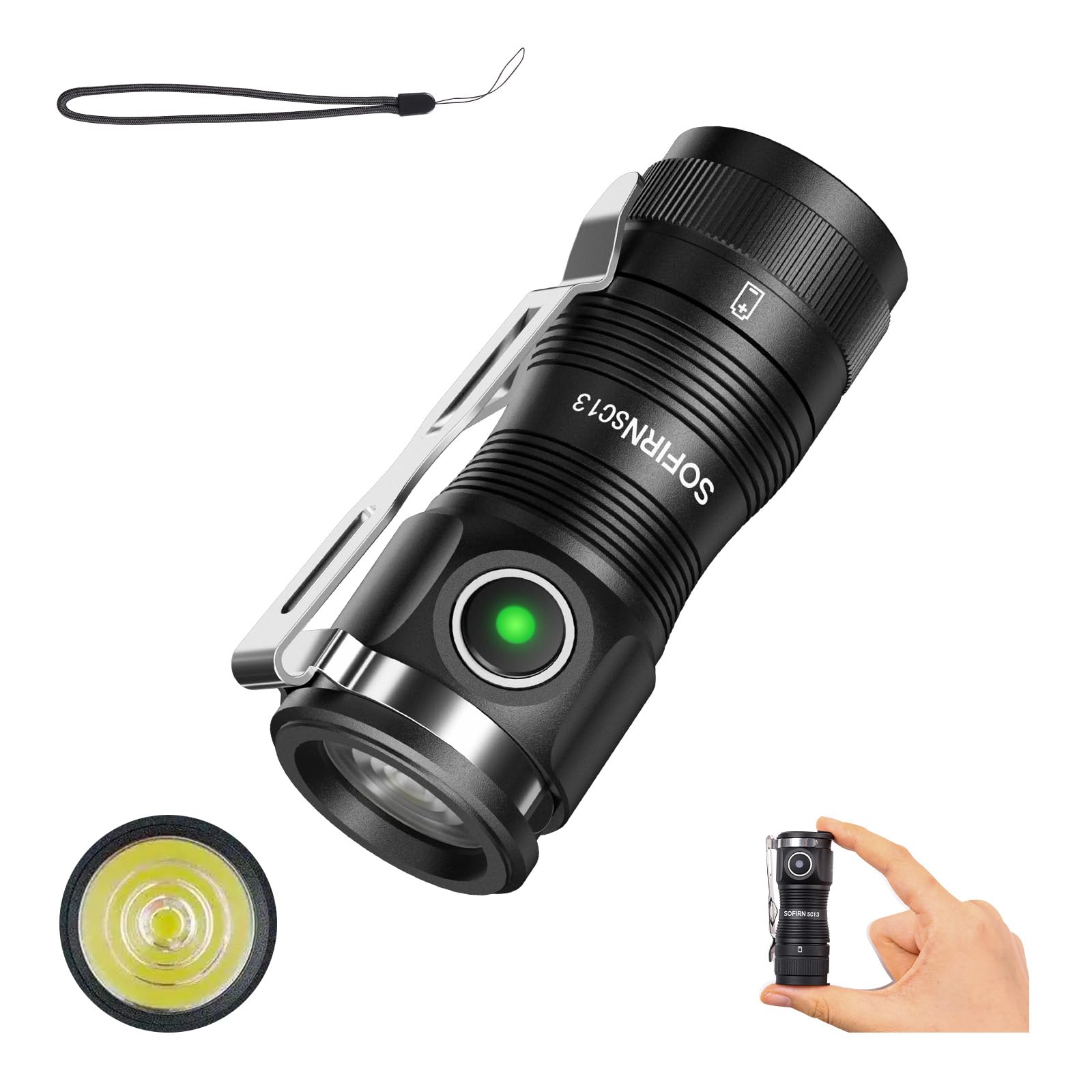 Sofirn SC13 Small Torch Rechargeable, 1300 LM Torches Led Super Bright, 217M Optical Path Distance, Pocket Torch with 5 Modes, IP68 Waterproof, Mini Torch for Camping, Hiking, Emergency, Dog Walking