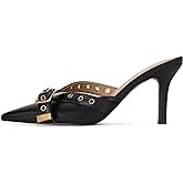 Dsevht Black Kitten Heels for Women Pointed Closed Toe Dressy Bow Heel Vintage Heeled Mules Sexy Pointy Studded Slip on Stiletto Pump Shoes