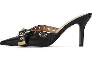 Dsevht Black Kitten Heels for Women Pointed Closed Toe Dressy Bow Heel Vintage Heeled Mules Sexy Pointy Studded Slip on Stiletto Pump Shoes