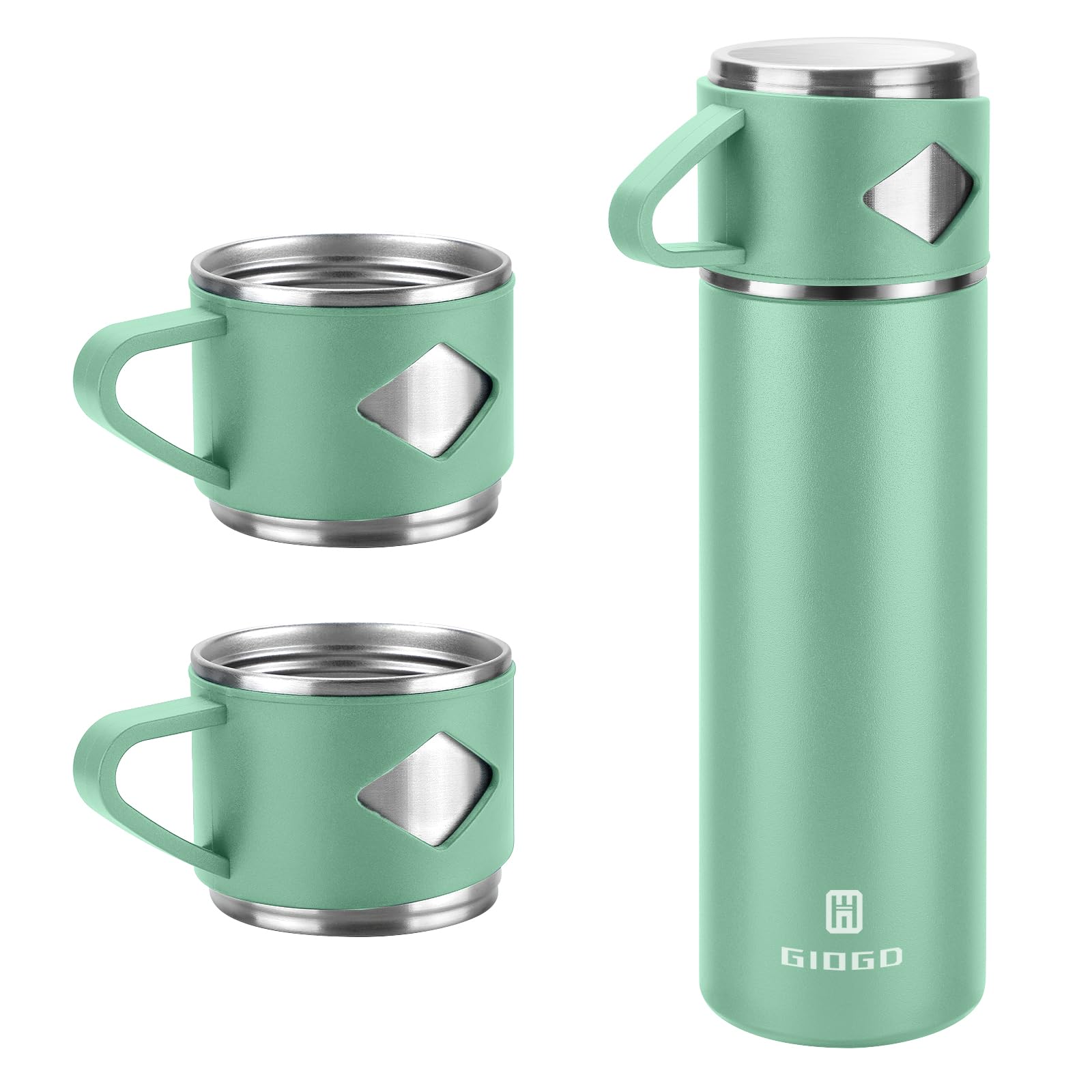 Vacuum Insulated Flask 700ml/23.6oz Stainless Steel Thermo Bottle with Cup for Coffee Water Hot and Cold Drink Flasks.(Green,Set)