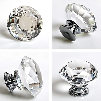 Hemore 8pcs Bling Furniture Knobs Diamond Shape Crystal Glass