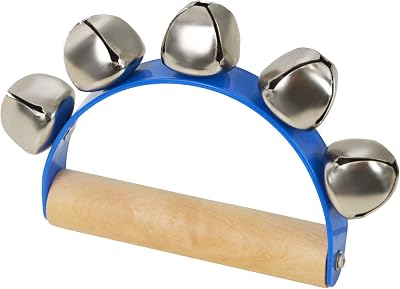 A-Star 5 Bell Jingle Hand Bell with Wooden Handle Blue