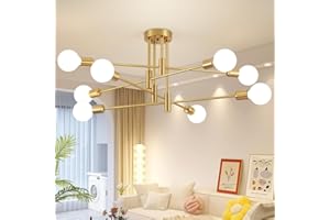 Deyidn Sputnik Chandelier, Gold Modern Chandelier Light Fixture, Mid Century Ceiling Light Semi Flush Mount Lighting 8-Light for Living Room Dining Room Bedroom Kitchen
