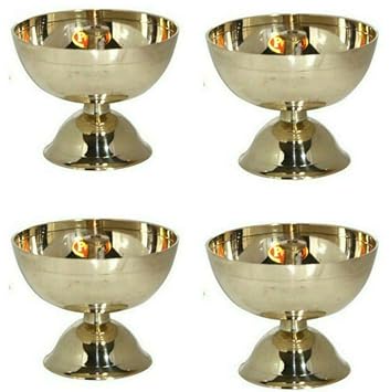 Moradabad Metal World Brass Kamal Akhand Diya Oil Lamp for Pooja Purpose and Diwali Size:-5.3x6.9 cm(Set of 4)(2No.)