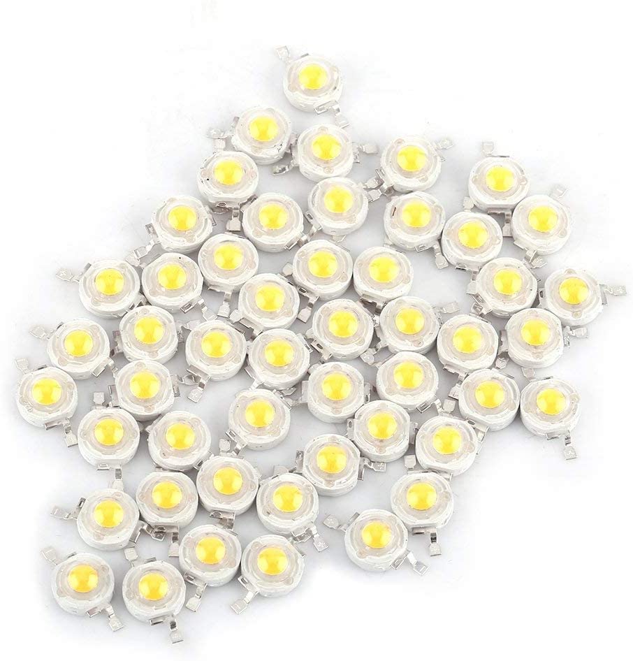 Zerodis 100 Pcs High Power Led Bead Chip, 1W Super Bright Intensity SMD Light Emitter Components Diode Bulb Lamp Beads Chip DIY Lighting Fixtures for Floodlight Spotlight(White 6000K)