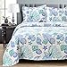 Junsey 3 Piece Quilts Full/Queen Size Ocean Theme,Lightweight Coastal Beach Bedding Seashell Conch Starfish Bedspread Coverlet with 2 Pillowshams