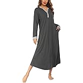 Ekouaer Womens Nightgown Long Loungewear V Neck Nightshirt Sleepwear Full Length Sleepshirt with Pockets