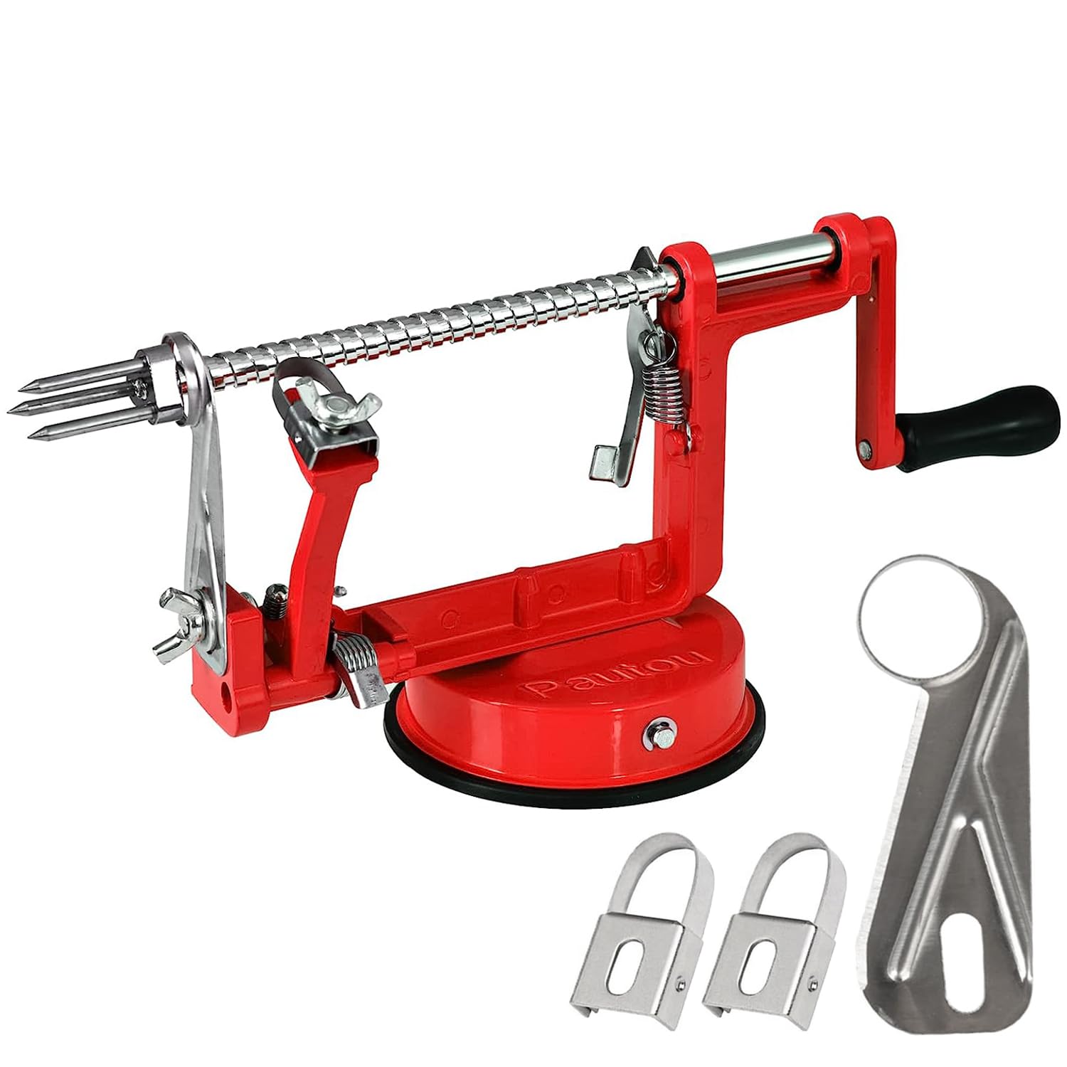 Photo 1 of Apple Peeler, Slicer Corer Potato Peelers 3 In 1, Stainless Steel Heavy Duty with Suction Cup Base And 3 Extra Blades (Red)