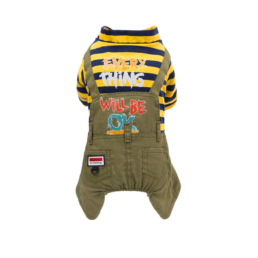 Izefia Dog & Cat Clothing Thickened Cotton Jeans Overall Fleece Warm Sweater 4 Legs Jacket Sweat Shirt for Small Dog Medium Cat Yellow S