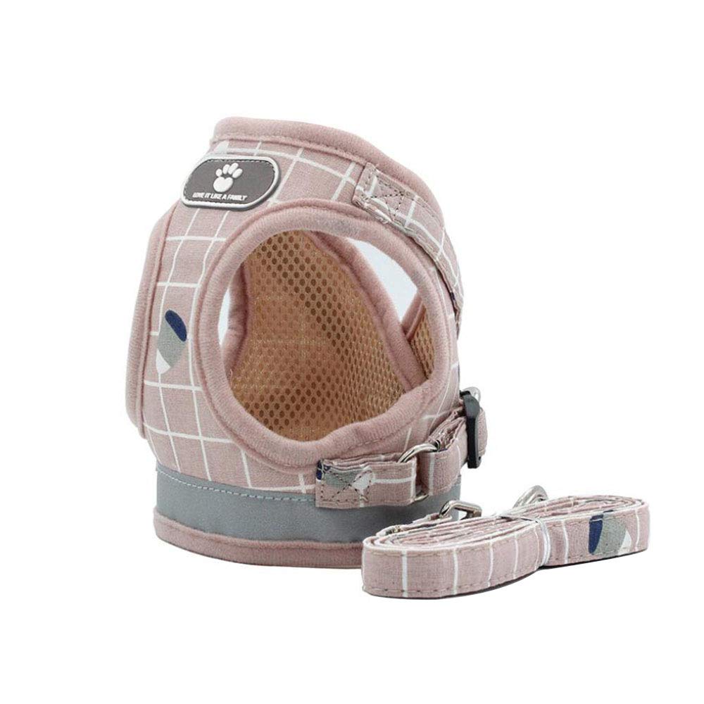 Deggodech Soft Breathable Dog & Cat Vest Harness Set - Reflective, Adjustable, Escape Proof (M, pink)