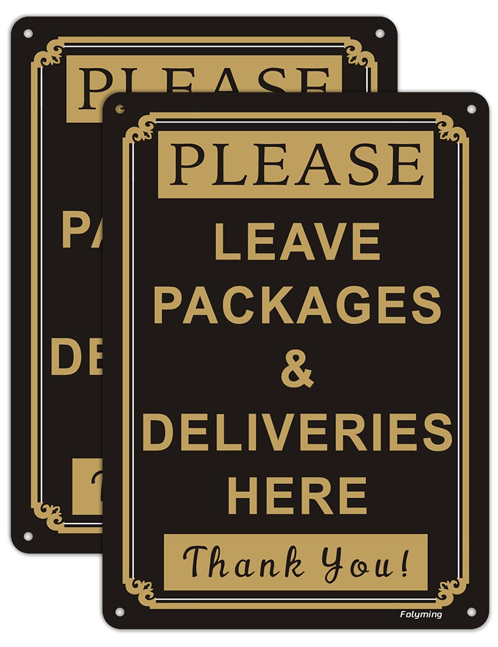 2 Pack Please Leave Deliveries and Packages Here Thank You Signs, 10x 7 Inches Package Delivery Sign, Metal Reflective Sturdy Rust Aluminum Waterproof