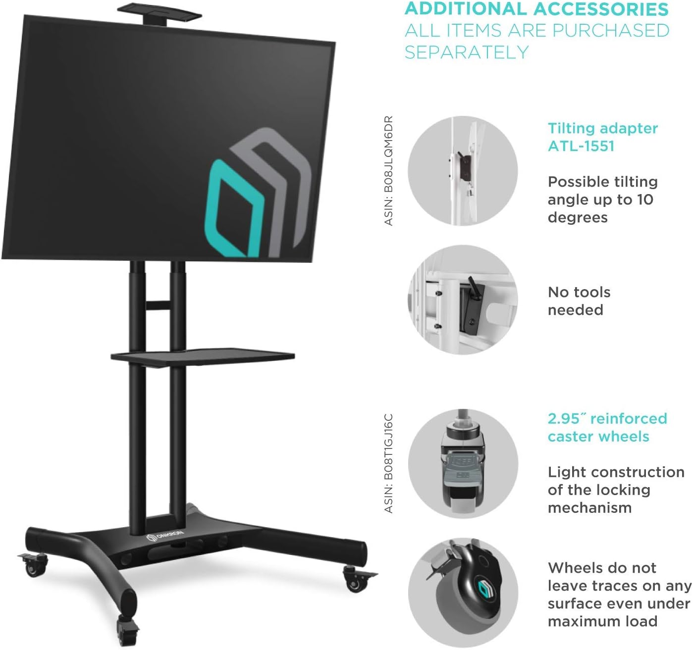 ONKRON Mobile TV Stand with Mount Rolling TV Cart for 40” – 70” LCD LED Flat Screen TV with Wheels Shelves Height Adjustable TV Trolley (TS15-51): Electronics