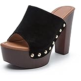 GUNIYIFS Women's Platform Sandal Heeled Sandals for Women Chunky Heel Summer Dressy Leather Peep Toe Mule Sandals Block Heel