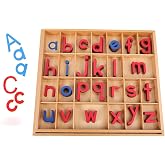 JE JOUE Montessori Letter Work Learning Materials Wooden Small moveable Alphabet Language Objects with Box (Red &amp; Blue)
