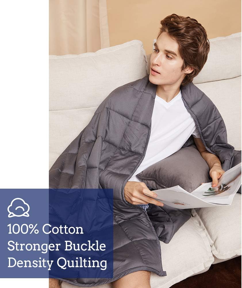 ZonLi Adults Weighted Blanket 20 lbs(60''x80'', Grey, Queen Size), Cooling Weighted Blanket for Adult, 100% Cotton Material with Glass Beads: Home & Kitchen