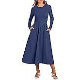 ANRABESS Long Sleeve Midi Dresses for Women 2025 Fall Fashion Casual Rib Knit Patchwork Tight Top Modest Flowy Dress Pocket