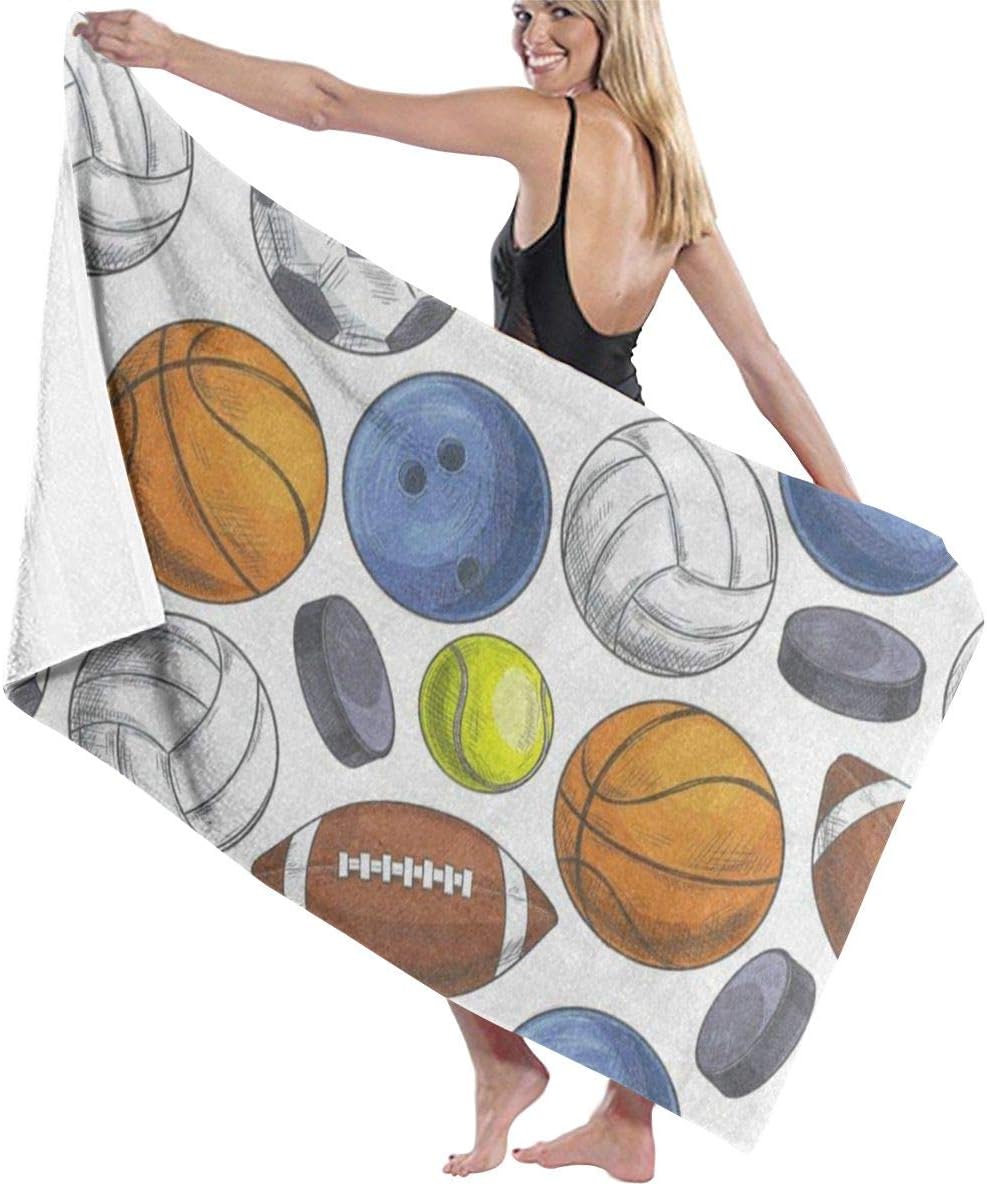 Beach Bath Towel Hipster Sport Tennis Ball Basketball Soccer Personalized Custom Women Men Quick Dry Lightweight Beach & Bath Blanket Great for Beach Trips, Pool, Swimming and Camping 31"x51"