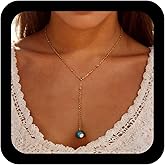 Iaceble Boho Evil Eye Pendant Necklace Blue Eye Long Choker Necklace Vintage Eye Y Lariat Necklace Tiny Eye Chain Necklace Jewelry for Women