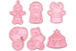 Abaodam 6pcs Plastic Circus Animal Cookie Cutters Set with 3D Fondant Stamps for Baking and Holiday Biscuits