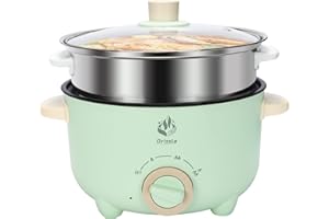 Drizzle 3L Hot Pot Cooker Skillet Steamer - Multifunction Frying Pan 110V Non-Stick Grill 3L Stir-fried Stewed Cookware Steak Noodle Ramen Shabu Shabu Pot - Home Office Party Kitchen Dorm Cooking Green