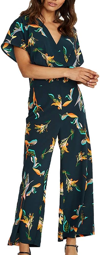 House of Pixie Women's Black Tropical Print Jumpsuit