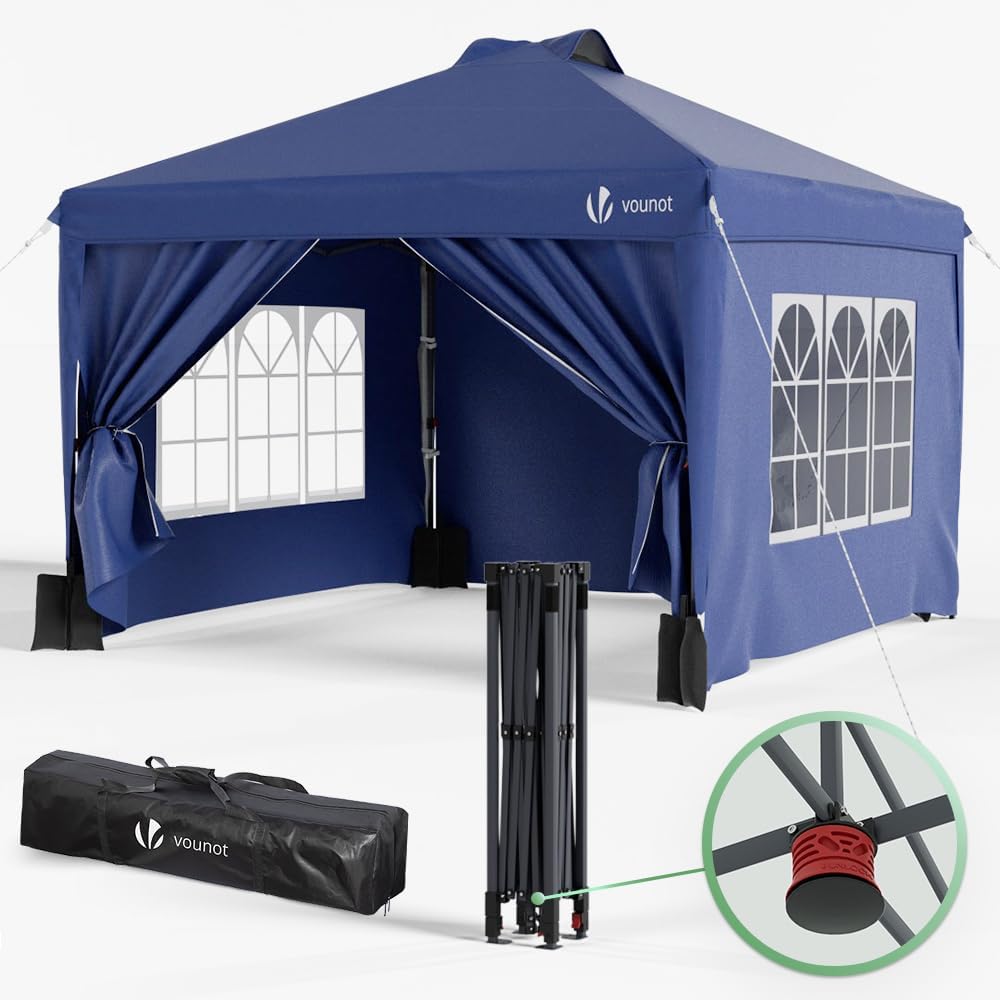 VOUNOT 3m x 3m Heavy Duty Gazebo with Sides & Central Lock System, Blue