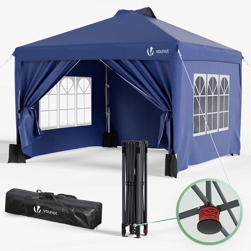 VOUNOT 3m x 3m Heavy Duty Gazebo with Sides & Central Lock System, Blue