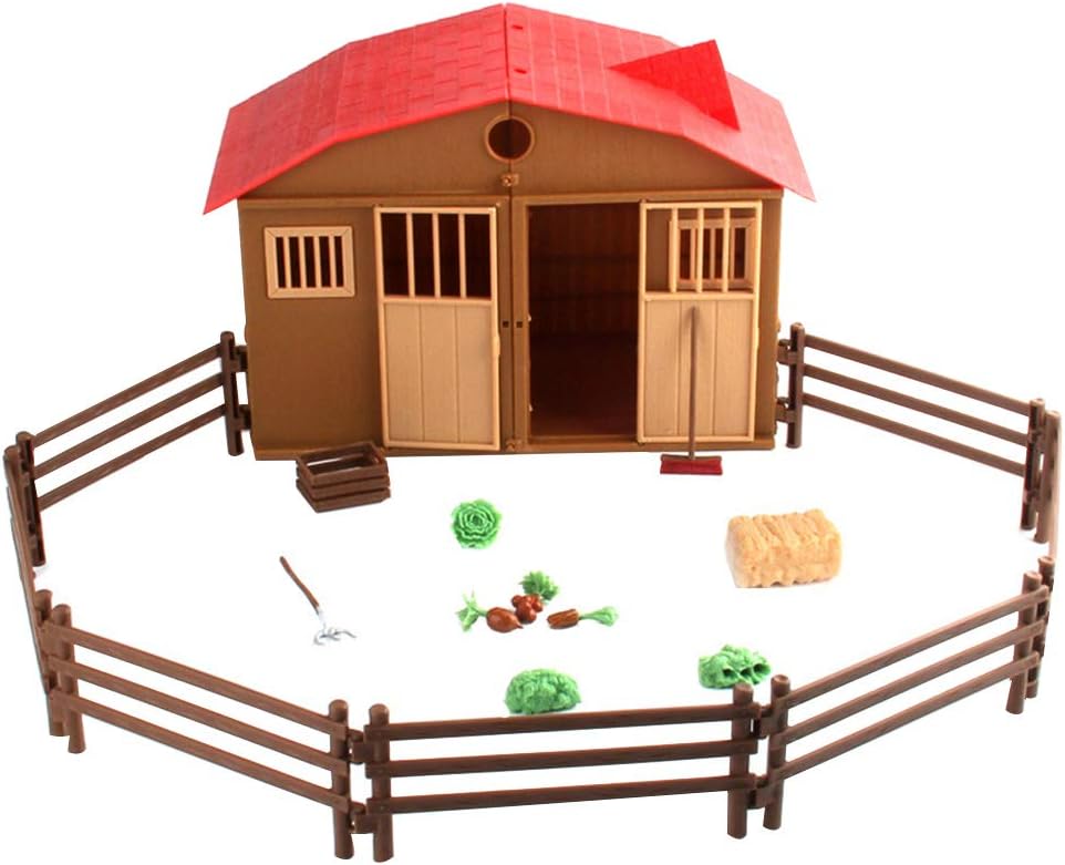 Idyandyans 25pcs Farm Cabin Scene Model Folding Barn Playset Gates Fences House Fake Props Kids Learning Toys