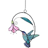 Lolitarcrafts Stained Glass Hummingbird Window Hangings with Flowers, Bird Stained Glass Suncatcher for Window Decor Hummingbird Gifts for Mom,Bird Lovers (Blue with Flower A)