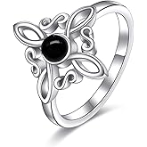 Witches Knot Rings 925 Sterling Silver Witch's Magical Knot Rings Black Onyx/Moonstone Pagan Jewelry Celtic Cross Jewelry for Women