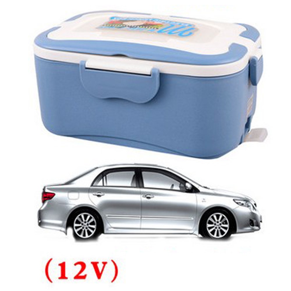 COFFLED Electric Heating Bento Lunch Box,12V In-vehicle BPA-Free Plastic Food Storage Container for Adults&Kids,Super easy-to-carry Portable Meal Heater with Stainless Steel Tank(Blue color)