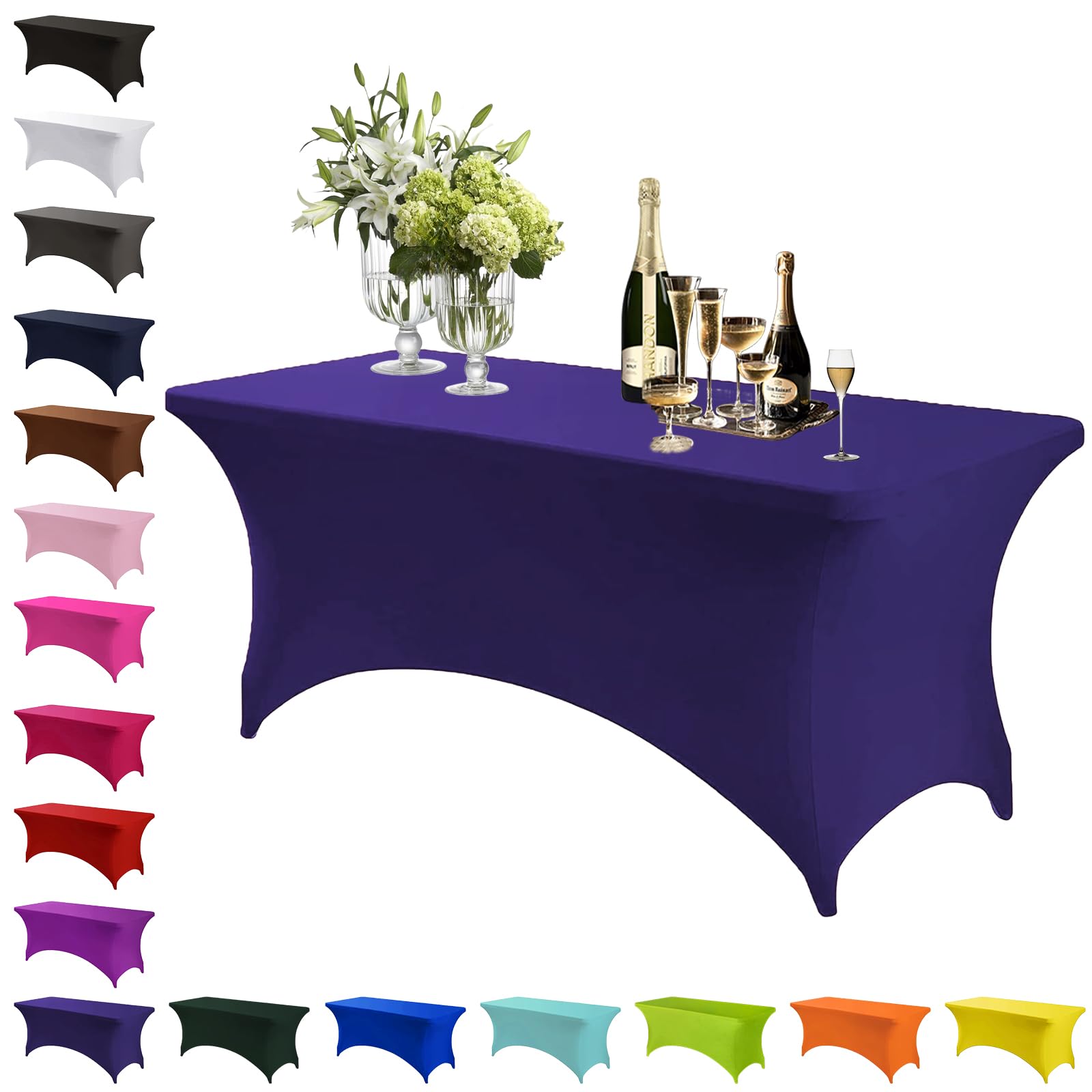 Mienocol Dark Purple Spandex Tablecloths,6FT Stretchable Rectangle Table Cover Washable Tablecloth Universal Patio Elastic TableCover for Kitchen,Event, Wedding, Cocktail Bar Exhibition,Banquet,Party