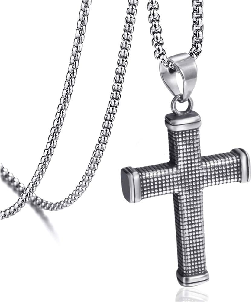 Herren Edelstahl Kette Silber Kreuz doppelseitig