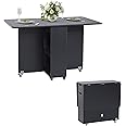 UPHYB Folding Dining Table, Versatile Drop Leaf Dining Table with Lockable Wheels and Storage, Space Saving Extendable Dinner Table with Drawer, Kitchen Table for Small Spaces