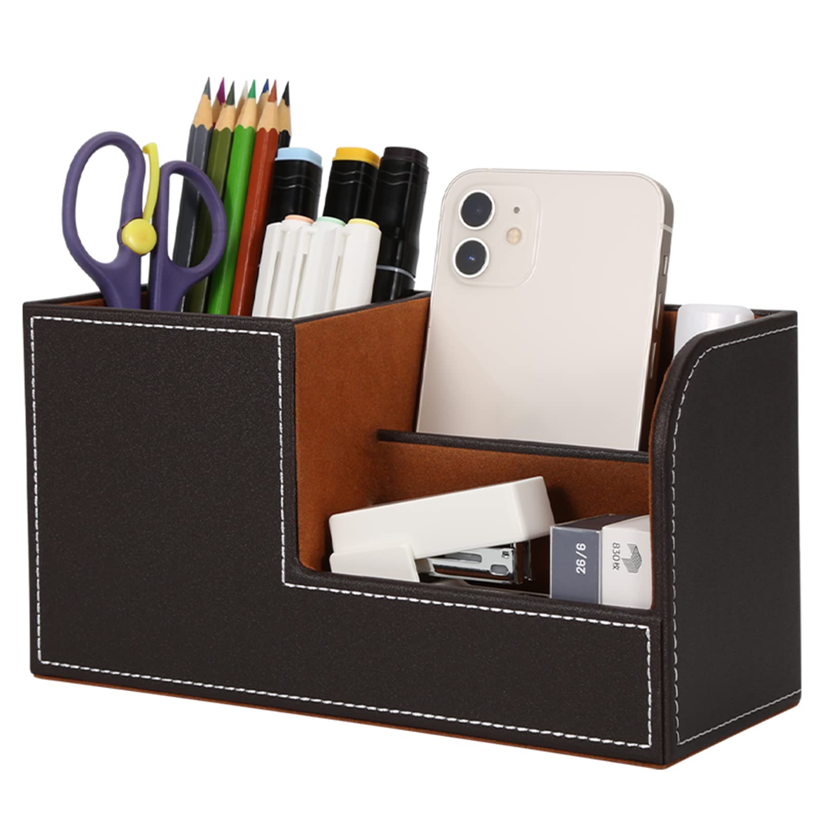 Gorese Pen Holder Desk, Office Pencil Holder Organiser Desktop Desk Accessories Office Supplies, Organiser, Decoration (Brown)