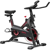 GEONEO Exercise Bike, Exercise Bike for Home, Stationary Indoor Cycling Bike Cardio Gym with pad Holder and LCD Monitor,Silent Belt Drive &amp; 35 LBS Flywheel
