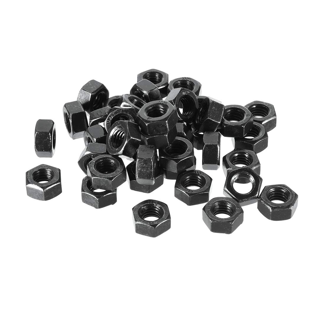 sourcing map Hex Nuts, M8x1.25mm Metric Coarse Thread Hexagon Nut, Carbon Steel, Pack of 40 (Black)