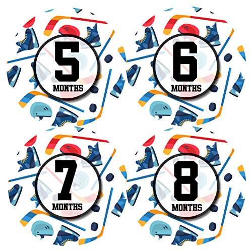 Monthly Baby Stickers by Months In Motion | 12 Month Milestone Sticker for Newborn Babies Boy Sports Hockey (Style 1161)