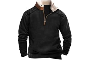 EELHOE Mens Corduroy Shirt Lapel Collar Button Up Pullover Mock Neck Long Sleeve Sweaters Polo Sweatshirts with Elbow Patches